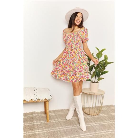 Devine Smocked Sweetheart Neck Flounce Sleeve Mini Dress - Picture 5 of 13